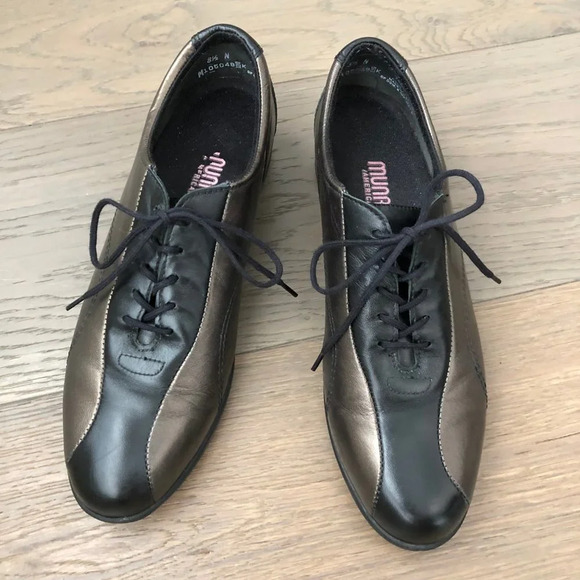 Munro American Sport Lace Up 2 Tone Leather Shoes Blk Metallic Bronze Sz 8.5 N - Picture 4 of 15